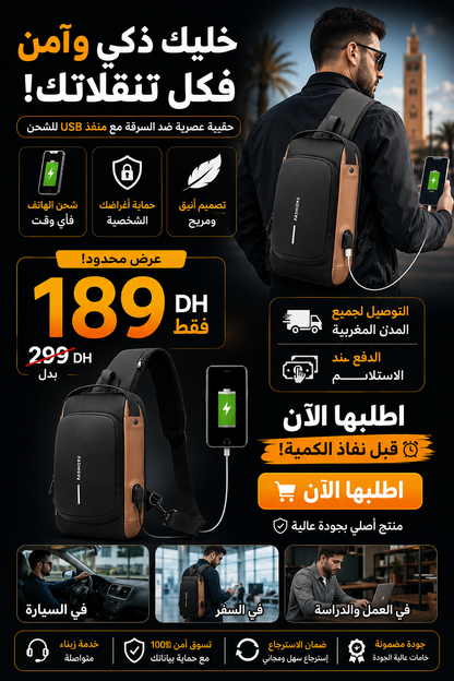 حقيبة ذكية ضد السرقة مع منفذ USB للشحن